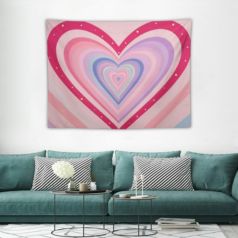 HOMICOZI Cute Pink Aesthetic Tapestry For Girl Bedroom, Pink Heart