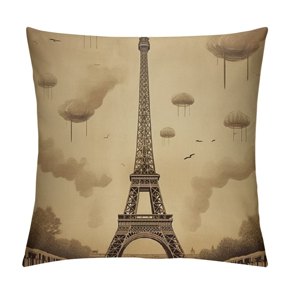 HOMICOZI Decorative Throw Pillow Cover Brown Air Eiffel Tower Vintage