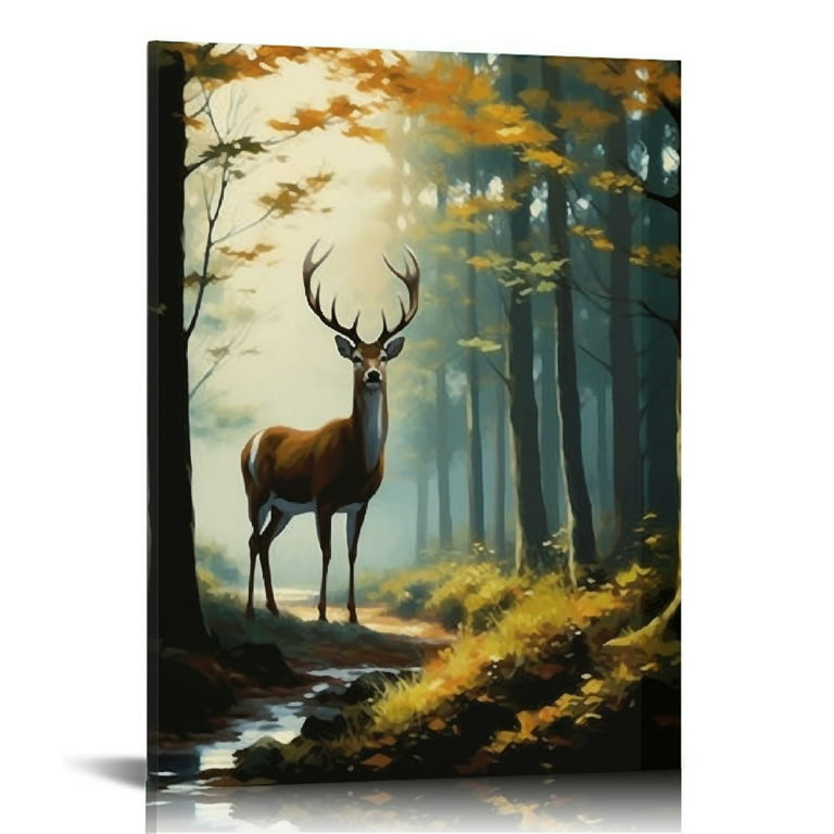 ARTCANVAS Deer In Forest Home hot Decor Canvas Art Print