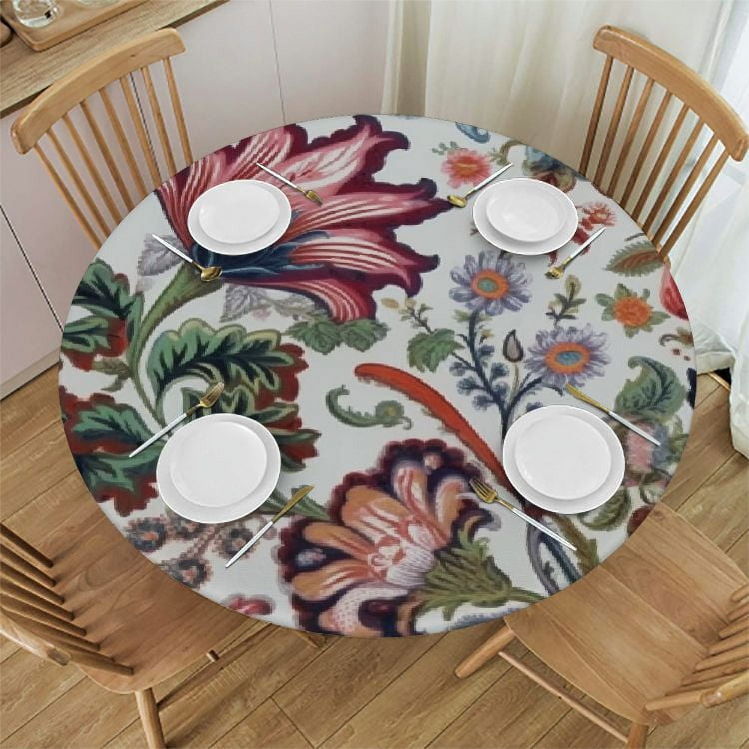 HOMICOZI Ethnic Art Flora Round Tablecloth Zipper Waterproof Elastic
