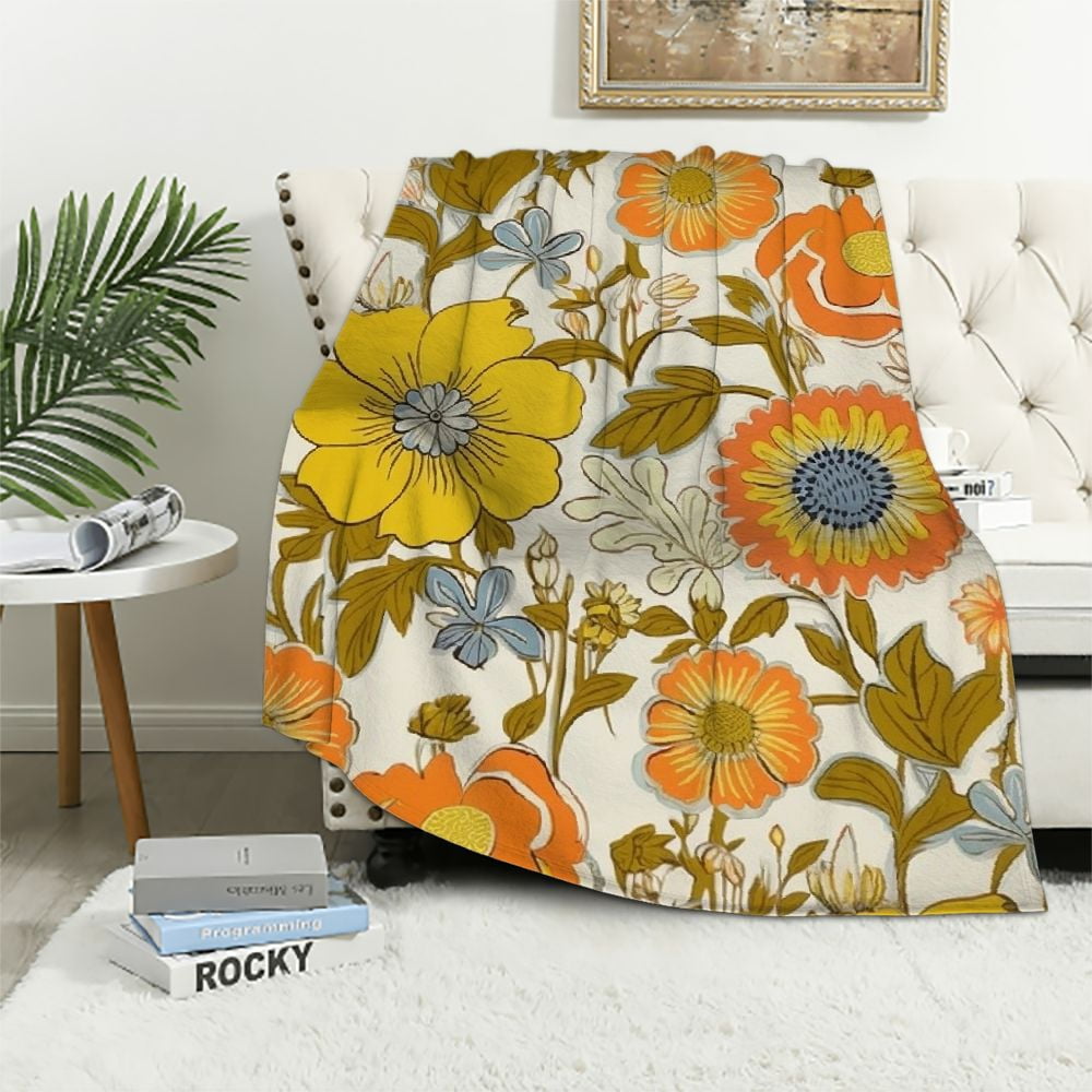 HOMICOZI Floral Retro Hippie Vintage Blanket, Soft Blankets Flannel Bed ...