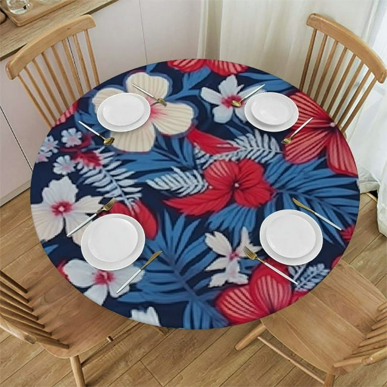 HOMICOZI Hawaiian Elastic Edge Fitted Table Cover,Exotic Flora 
