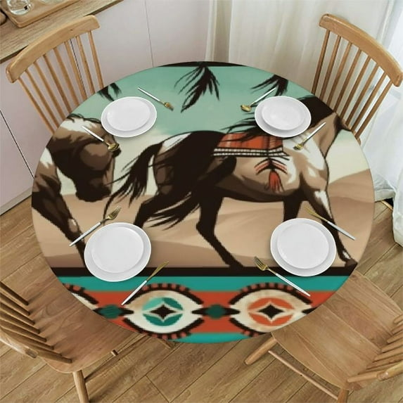 HOMICOZI Horse Stripes Pattern Print Round Tablecloth Waterproof Table Cloth Free and Stain Resistant Tablecloths
