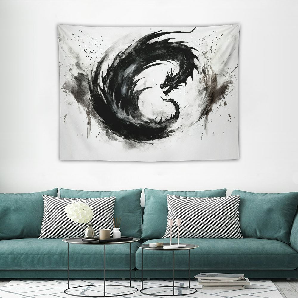 HOMICOZI Japanese Anime Tapestry, Cool Black and White Tai Chi Yin Yang