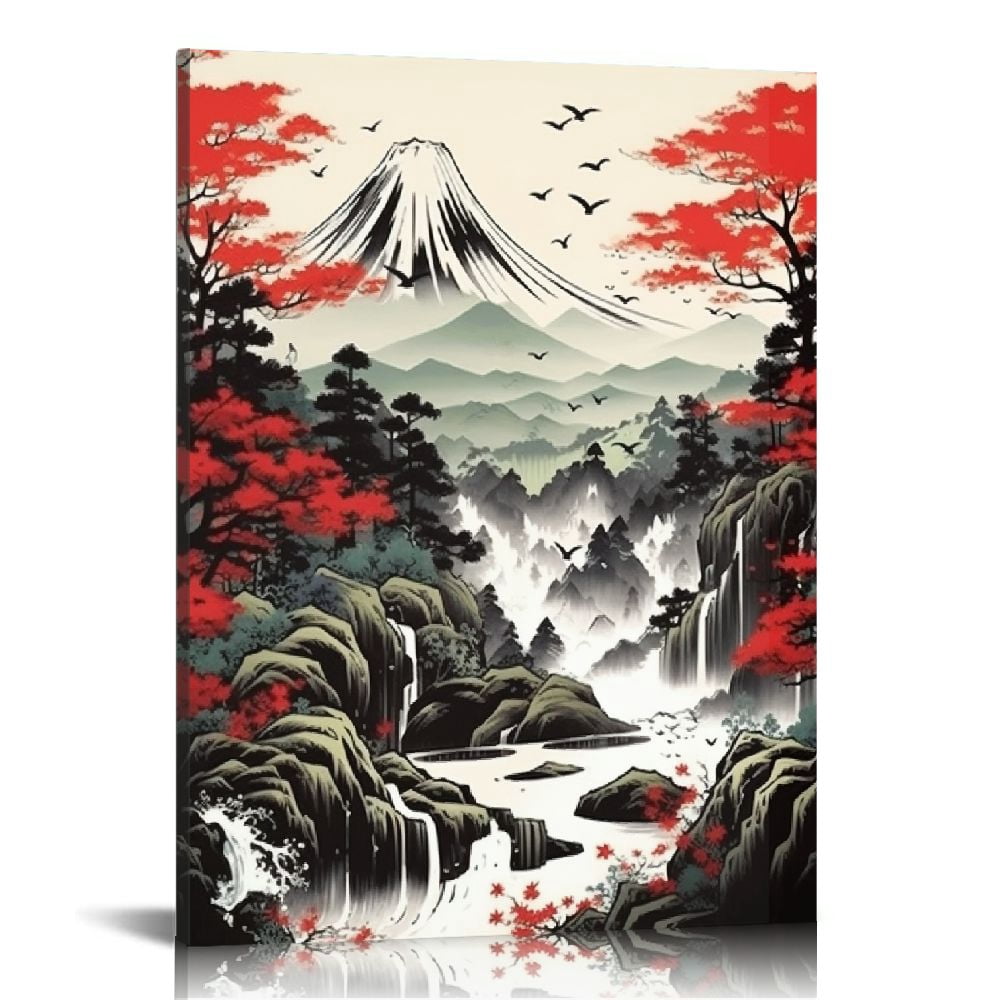HOMICOZI Japanese Wall Art Prints,Japanese Landscape posters,Red and ...