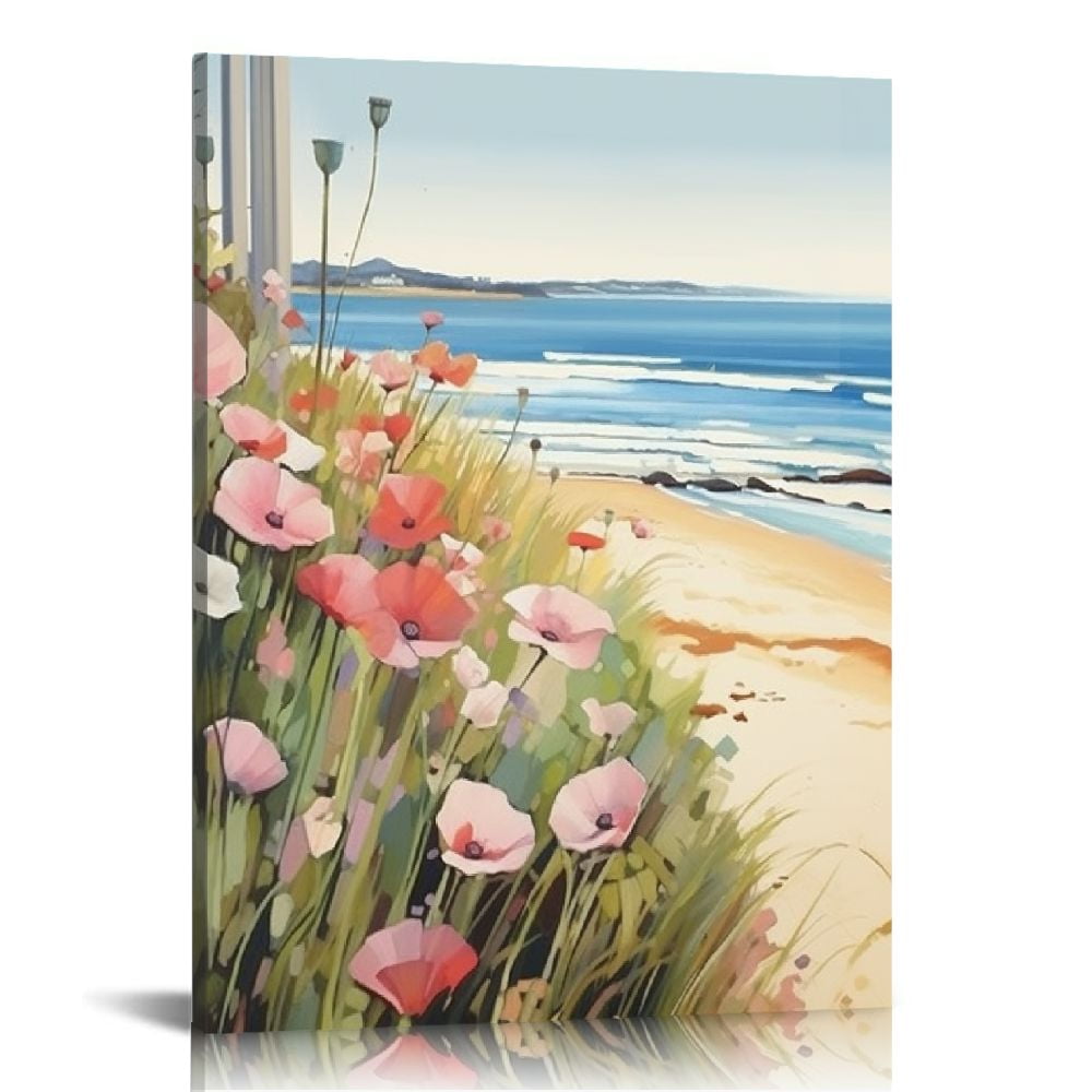 HOMICOZI Large Wall Art Canvas, Pink Flower Beach House Abstract Art