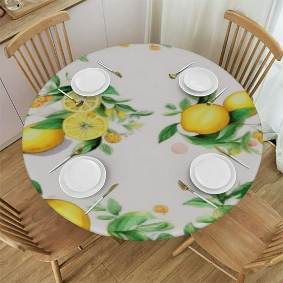 HOMICOZI Lemon Round Tablecloth Yellow Citrus Fruit Summer Flower Table Cover, Vintage Style Free Circular Table Cloth for Kitchen Dining Party Holiday Decor