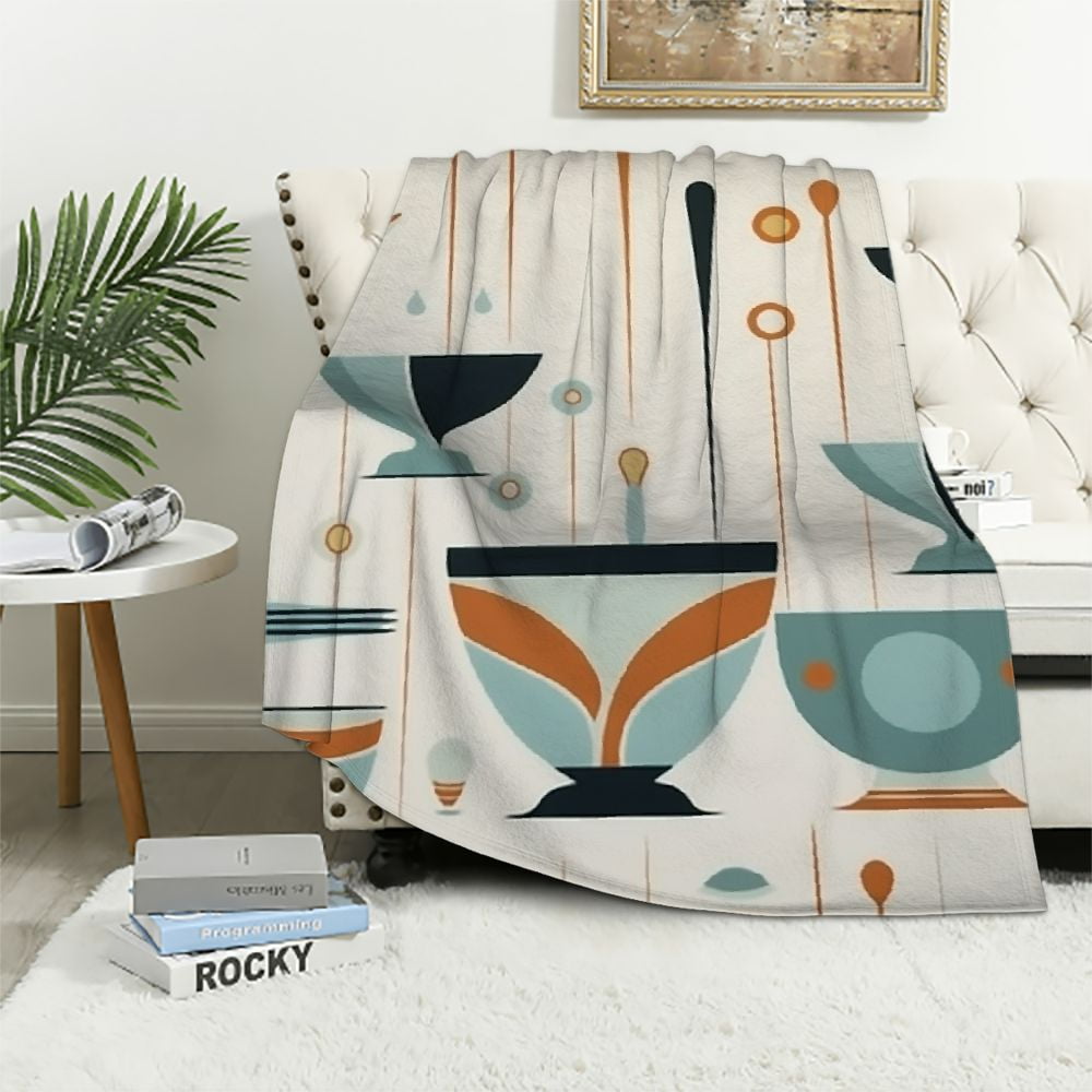 HOMICOZI Mid-Century Modern Flannel Bed Blanket Colorful Retro Abstract ...
