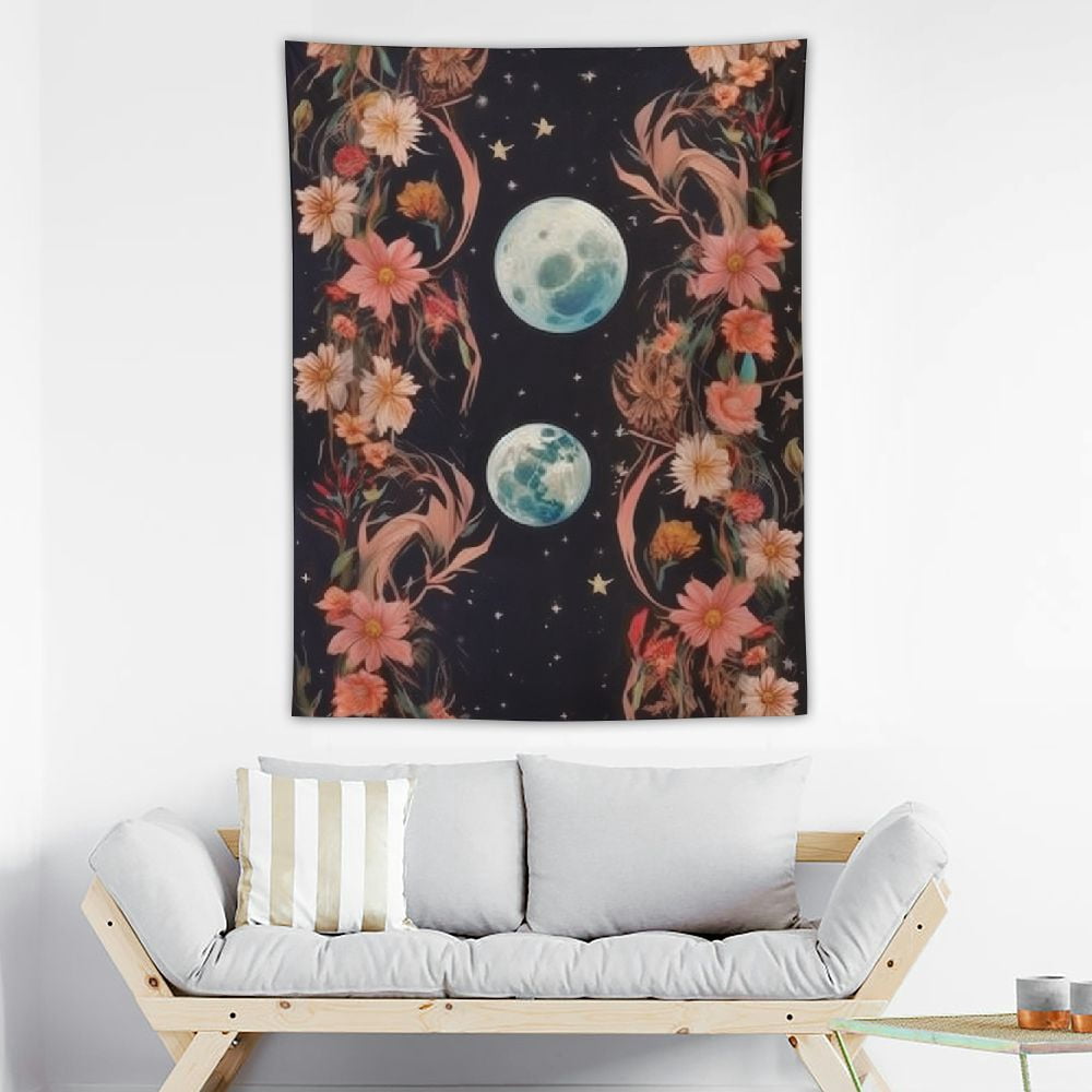 HOMICOZI Moonlit Garden Tapestry, Moon Phase Surrounded by Plants and ...