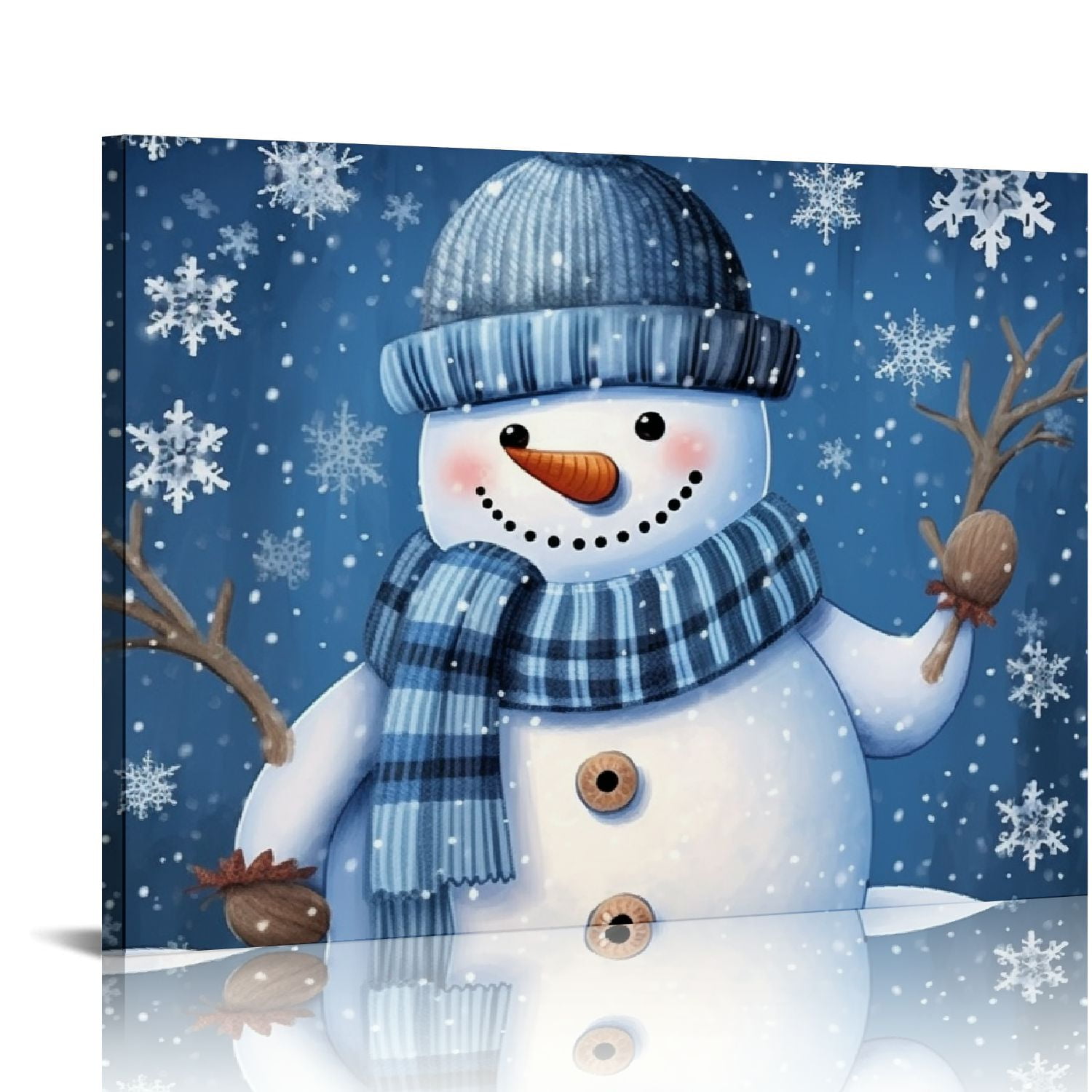 HOMICOZI Navy Blue Snowman Wall Art For Living Room/Bedroom, Canvas