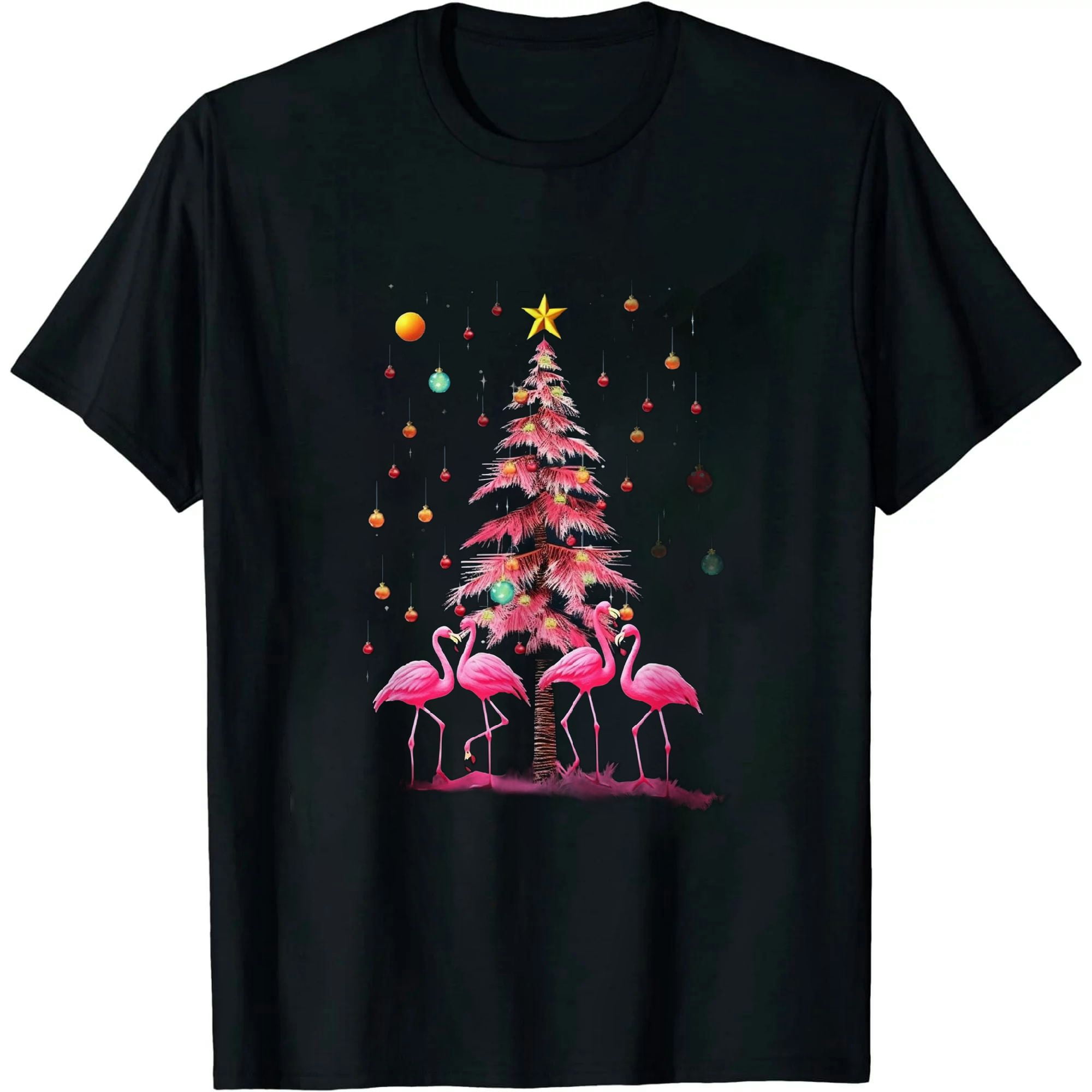 HOMICOZI Pink Flamingo Christmas Tree Cute Flamingos Holiday Decor T