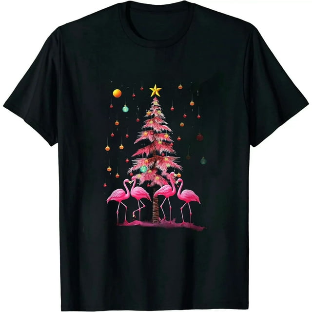 HOMICOZI Pink Flamingo Christmas Tree Cute Flamingos Holiday Decor T