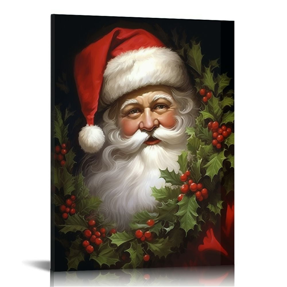 HOMICOZI Santa Claus Canvas Wall Art Santa Face Portrait Poster with