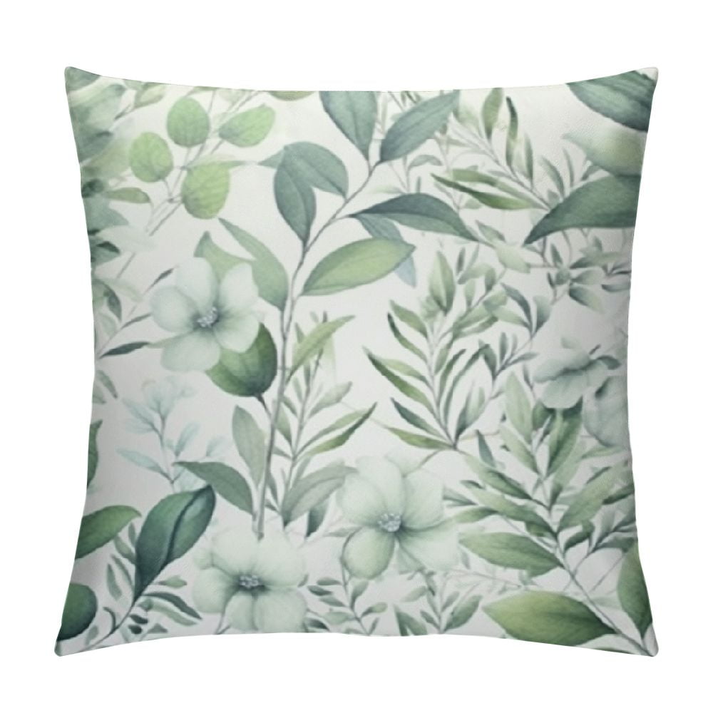 HOMICOZI Spring Sage Green Pillow Covers,Watercolor Eucalyptus Floral Throw Pillows Case,Seafoam