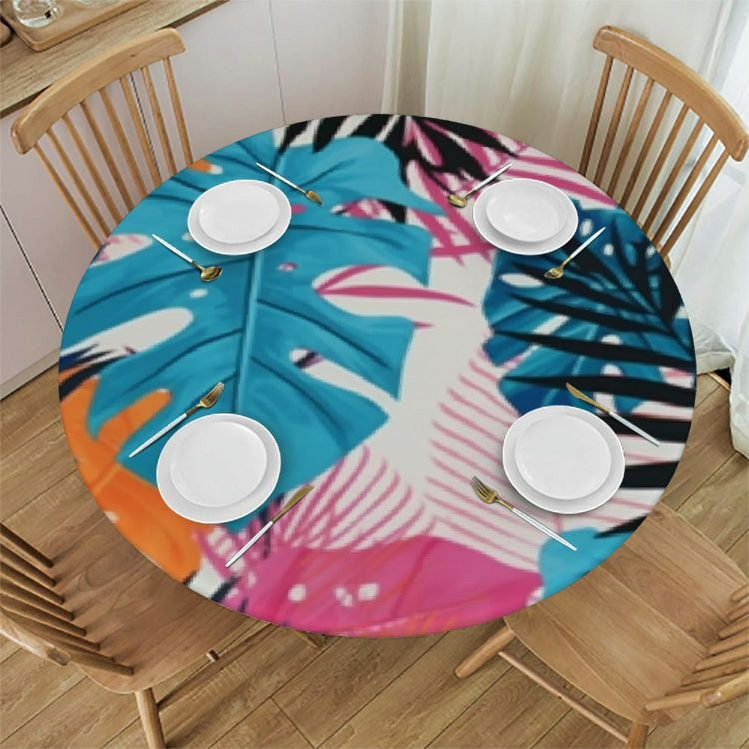 Waterproof Table Cover with blue leaves main image 1