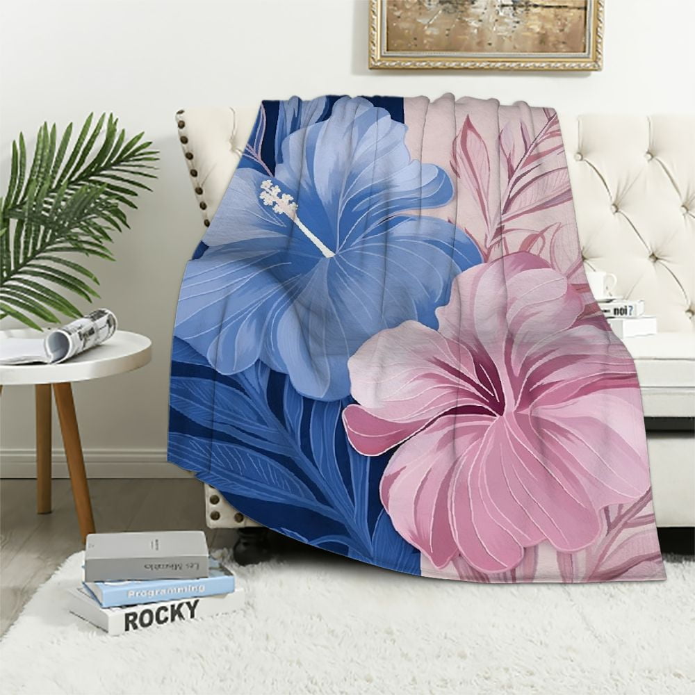 HOMICOZI Throw Blanket,Abstract Art Hibiscus Flower Leaves Tropical ...