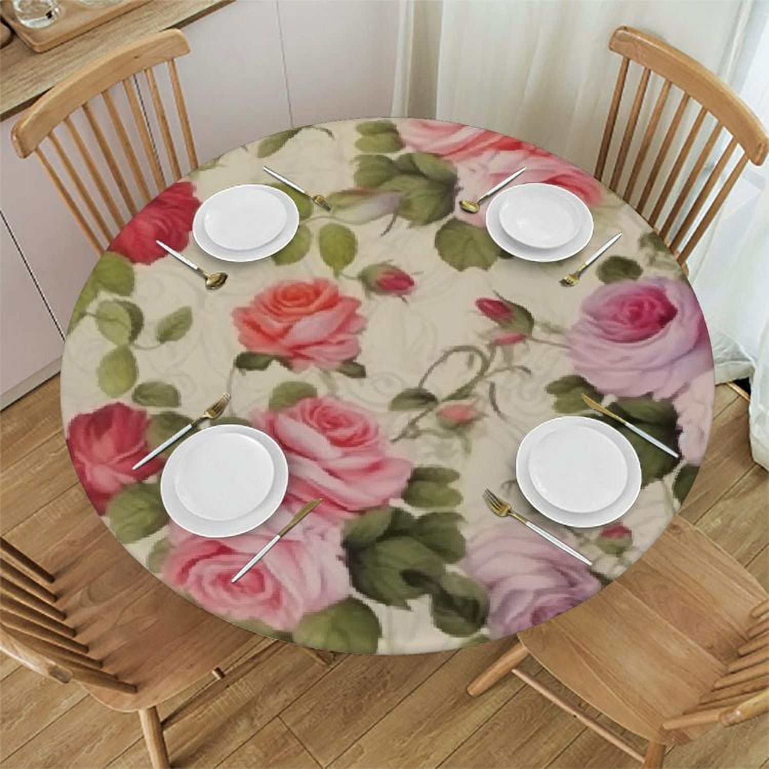 HOMICOZI Vintage Floral Rose Shabby Chic Flower Round Fitted Table