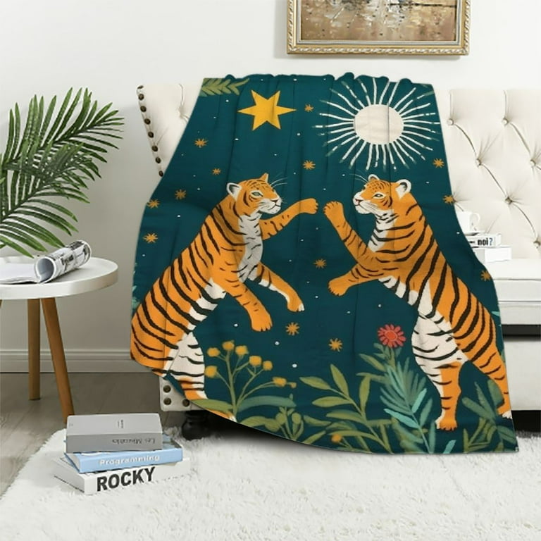 HOMICOZI Vintage Tiger Blanket Cozy Soft Lightweight Flannel Boho Throw Blanket Green Cheetah Blanket Tiger Gifts Decor Animal Blanket Walmart