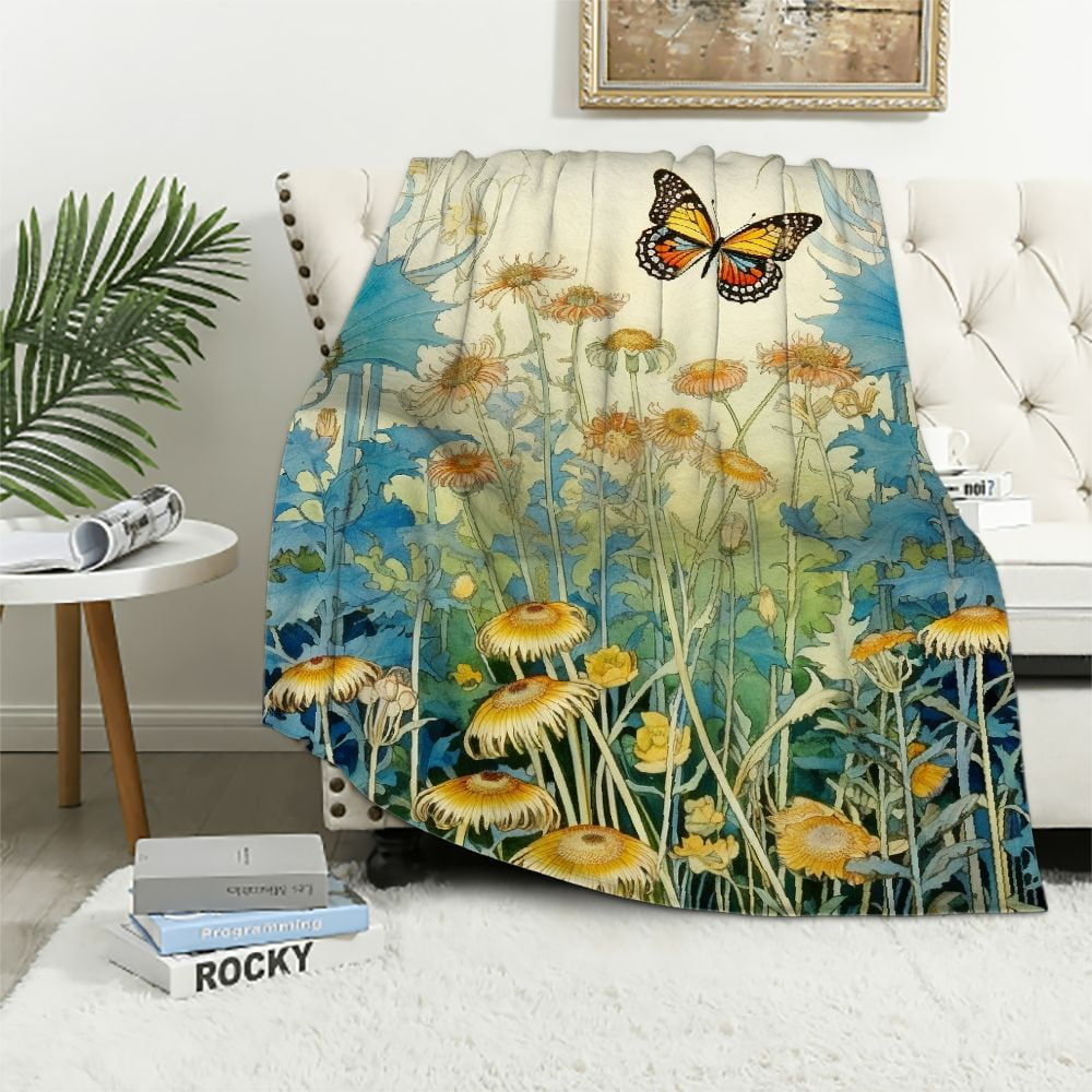 HOMICOZI Vintage Wildflower Herbs Floral Blanket, Soft Blankets Flannel