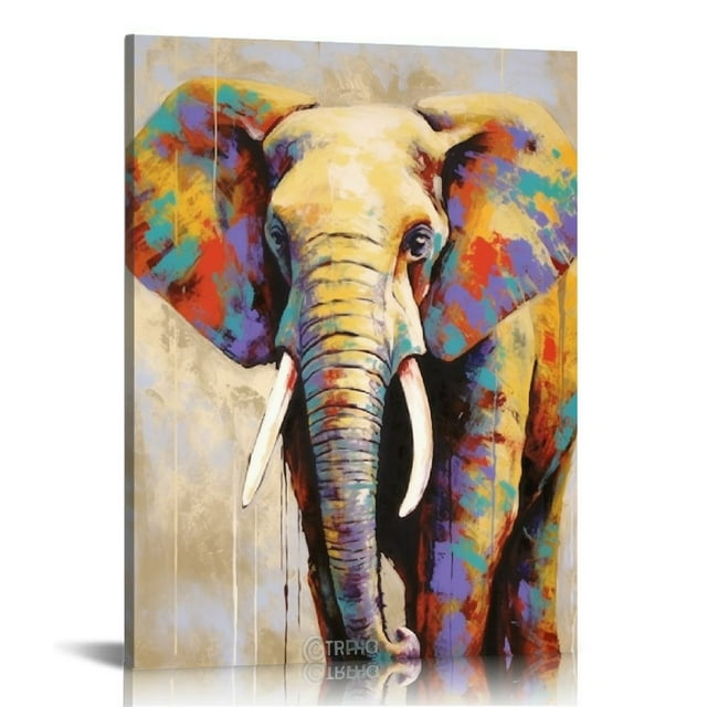HOMICOZI Wild African Elephant Painting Wall Decor Animal Portrait Wall Art Watercolour