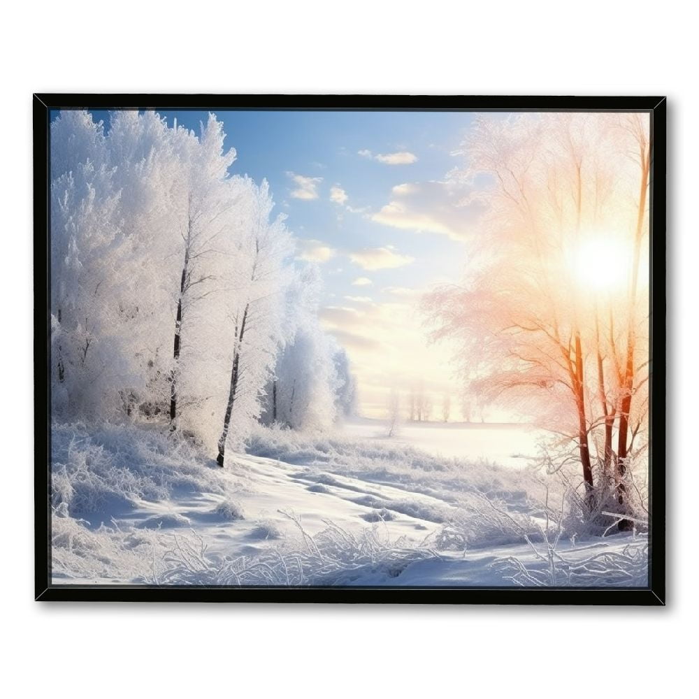 HOMICOZI Winter Tree Canvas Wall Art Snow Covered Winter Forest Sunrise
