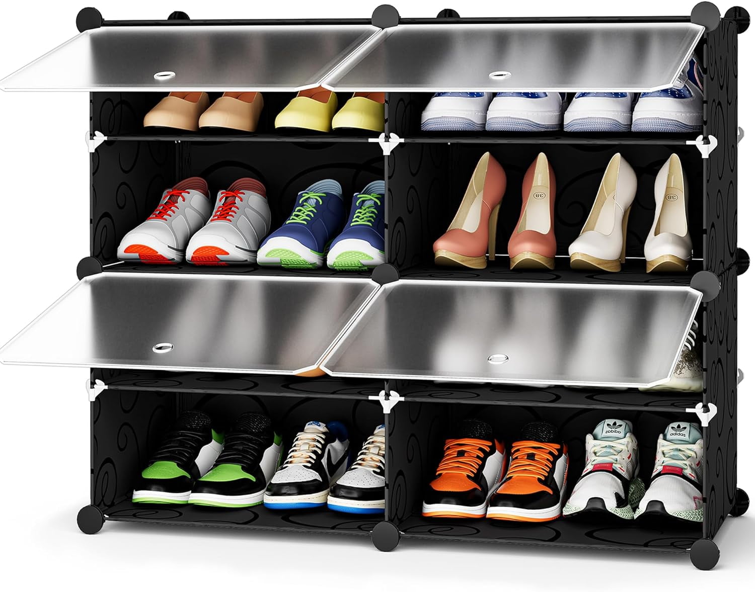HOMIDEC Shoe Rack, 4 Tier Shoe Storage Cabinet 16 Pair Plastic Shoe ...