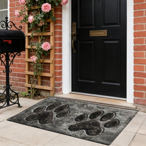 HOMKYO 15.7x23.6in Rustic Door Mat, Dog Paw Print Rug, Non Slip Absorbent Washable Mat for Entryway(Gray)