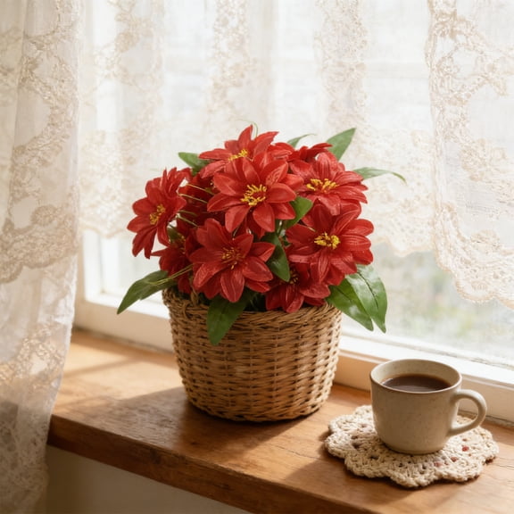 HOMKYO 16.5in Artificial Passion Flower Stem 12 Heads, Realistic Silk Fake Flowers, Home Wedding Vase Decor(Red)