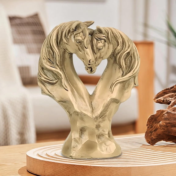 HOMKYO 6.89x5.51in Gold Horse Statue, Romantic Couple Sculpture, Love Symbol Decor, for Wedding Home Desk Display