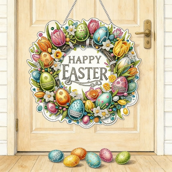 HOMKYO 9.84in Easter Window Decor, Double Sided Diamond Painting, Adult DIY Hanging Craft for Home Window Door Wall Easter Spring Holiday (1 Set)