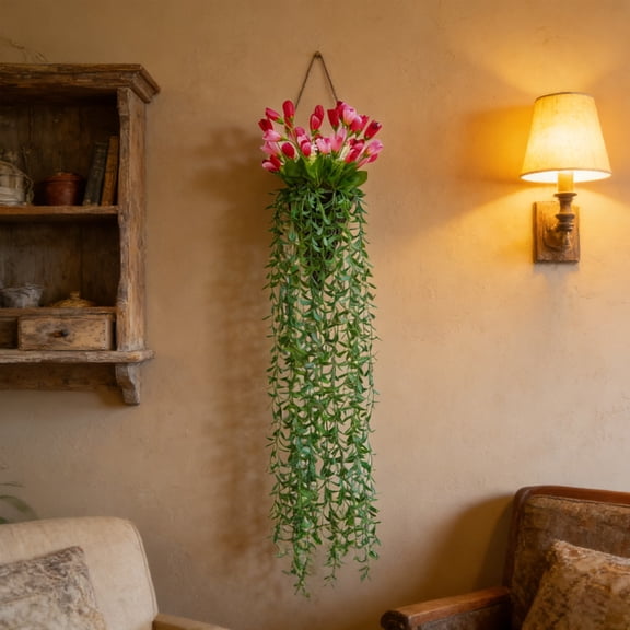 HOMKYO 9.84x39.37In Artificial Weeping Willow Vine Wall Hanging Greenery for Wedding Decor(Wine)