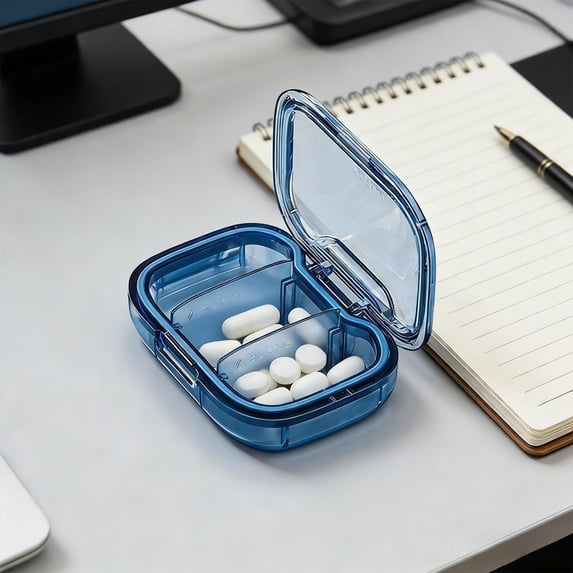 HOMKYO Mini 3-Compartment Moisture Proof Pill Case, Portable Travel Pill Organizer, Small Daily Medicine Storage Box(Blue)