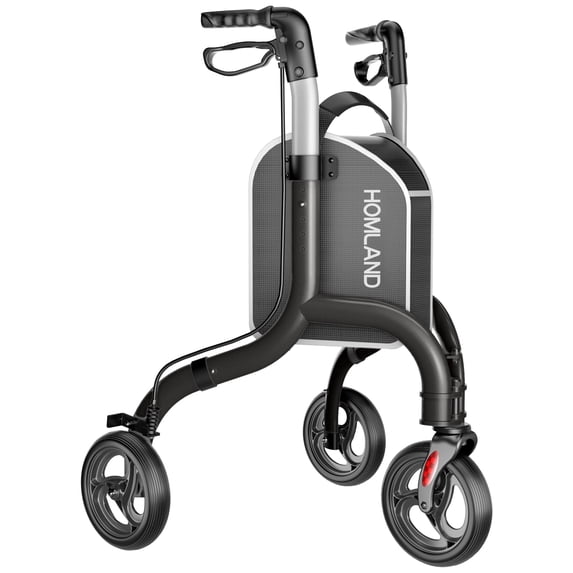 HOMLAND 3-Wheel Folding Walkers for Seniors, Lightweight Three Wheel Walker with Cane and Cup Holder, Height Adjustable Narrow Space Mobility Aid - Black