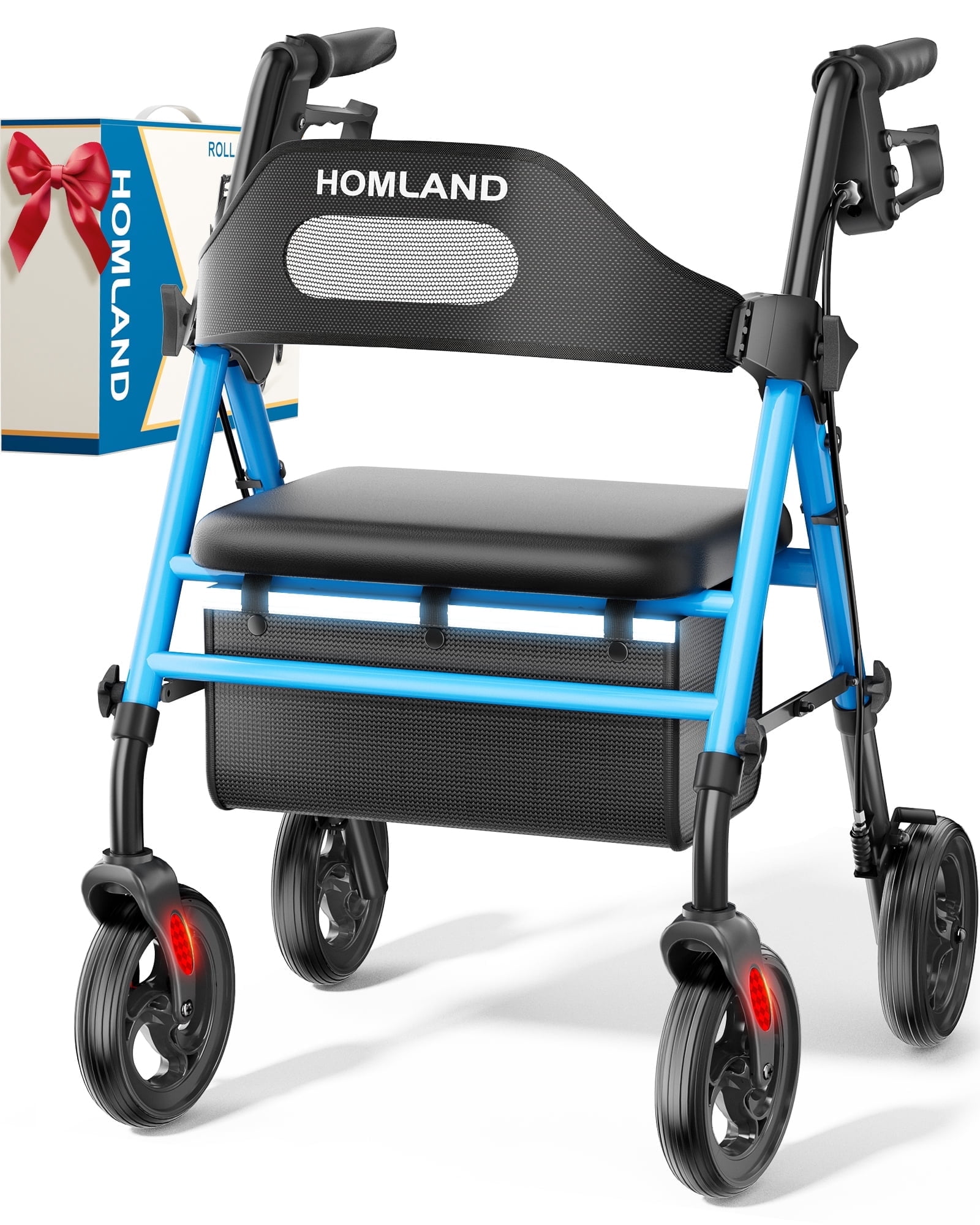 Light Walker HOMLAND Foldable Rollator Walkers with Seat for Seniors, 8'' Big Wheels ...