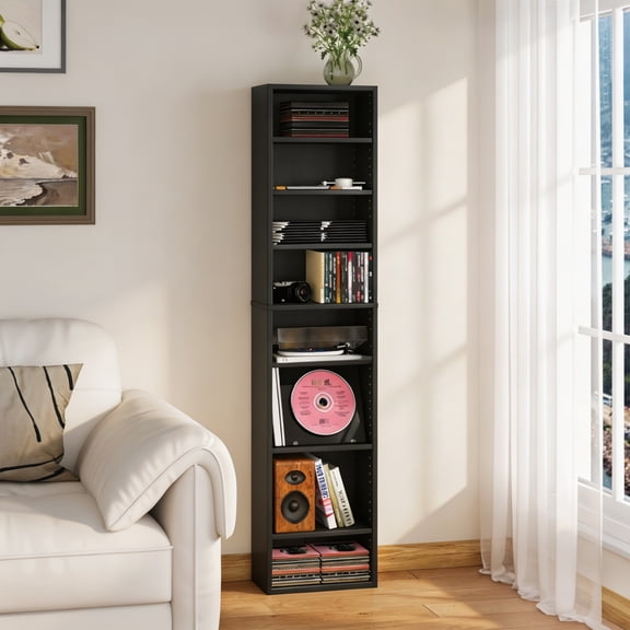 HOMLUX 11.8"W 8-Tier CD Rack with Adjustable Shelves, Media Storage Cabinet for DVD Blu-ray PS5 Xbox Game Disc, Easy Assembly, Espresso