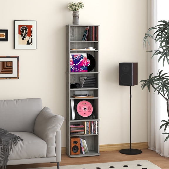 HOMLUX 12.8"W 8-Tier CD Rack with Adjustable Shelves, Media Storage Cabinet for DVD Blu-ray PS5 Xbox Game Disc, Easy Assembly, Gray