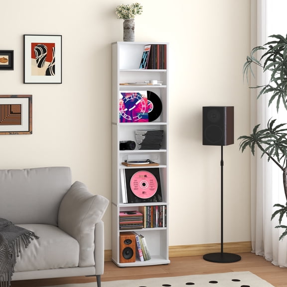 HOMLUX 12.8"W 8-Tier CD Rack with Adjustable Shelves, Media Storage Cabinet for DVD Blu-ray PS5 Xbox Game Disc, Easy Assembly, White