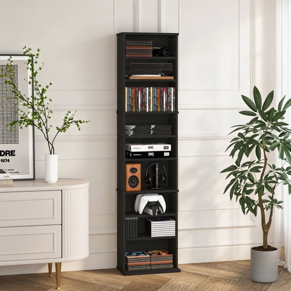 HOMLUX 13"W 9-Tier CD Rack with Adjustable Shelves, Media Storage Cabinet for DVD Blu-ray PS5 Xbox Game Disc, Easy Assembly, Americano