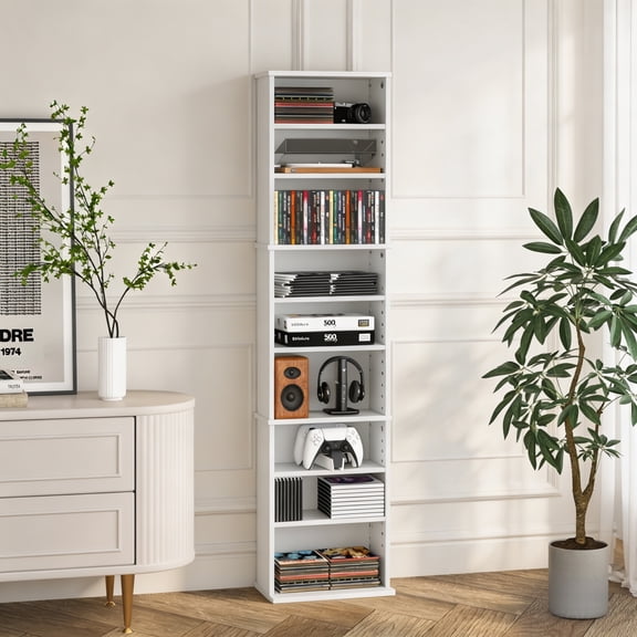 HOMLUX 13"W 9-Tier CD Rack with Adjustable Shelves, Media Storage Cabinet for DVD Blu-ray PS5 Xbox Game Disc, Easy Assembly, Wihte