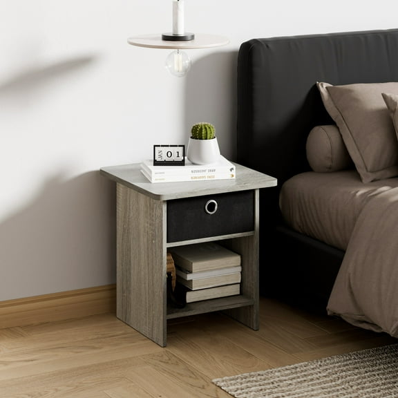 HOMLUX 15.5" x 15.5" x 17.8" Wood Nightstand Modern Bedside Table with Drawer & Shelf, Black & Gray