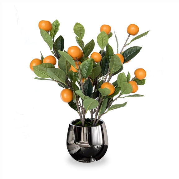 HOMLUX 19.5 Inch Artificial Orange Fruit Potted Plant, Artificial Fruit Tree with Silver Basin for Home Office Decor