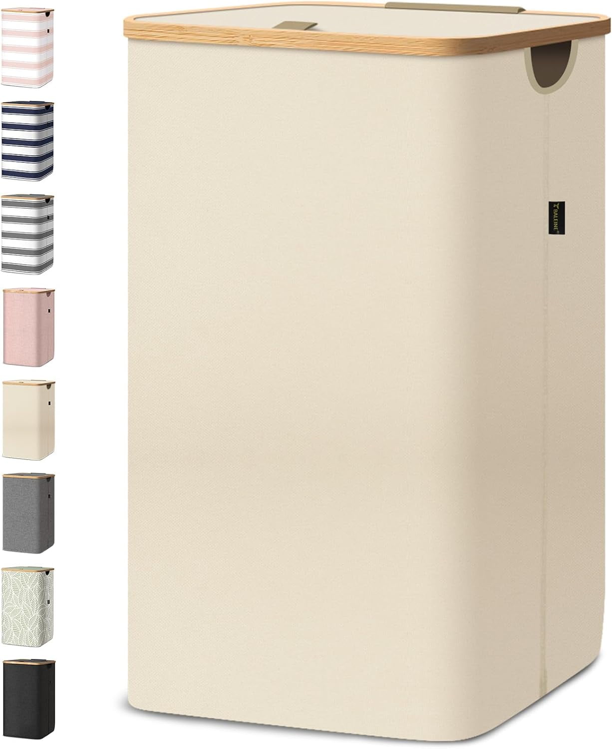 HOMLUX 26 Gallon/100L Laundry Basket Set, Collapsible Tall Clothes Hamper with Bamboo Handles and Sturdy Frame