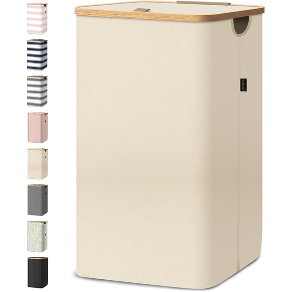 HOMLUX 26 Gallon/100L Laundry Basket Set, Collapsible Tall Clothes Hamper with Bamboo Handles and Sturdy Frame