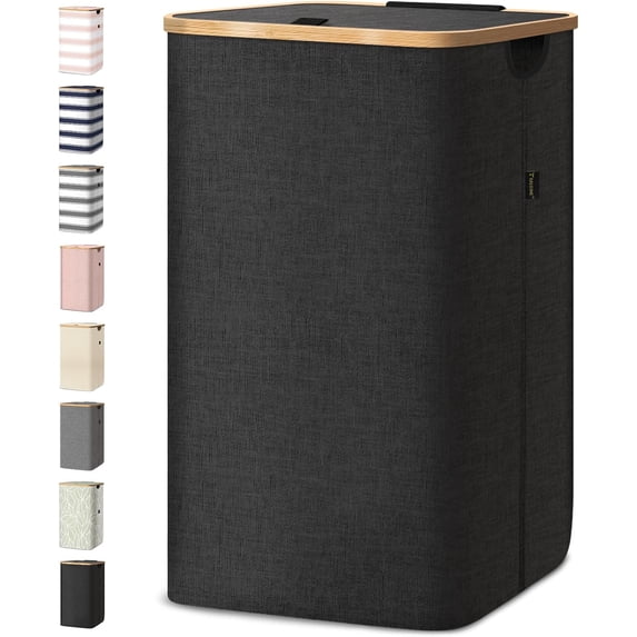 HOMLUX 26 Gallon/100L Laundry Basket Set, Collapsible Tall Clothes Hamper with Bamboo Handles and Sturdy Frame