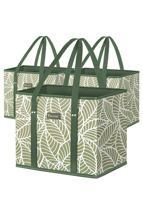 3 Pack Reusable Foldable Shopping Bags for Groceries with Reinforced Bottom & Handles
