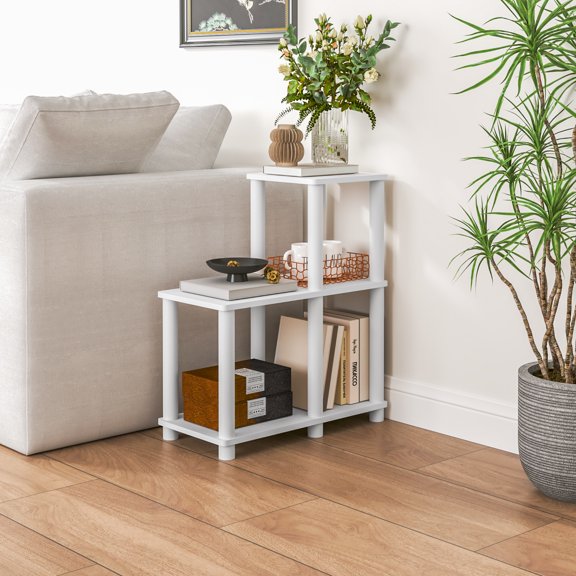 HOMLUX 3-Tier 19.88" L-Shaped Corner Shelf, Open Shelves for Display and Storage, Perfect for Living Room and Office Organization, White & White