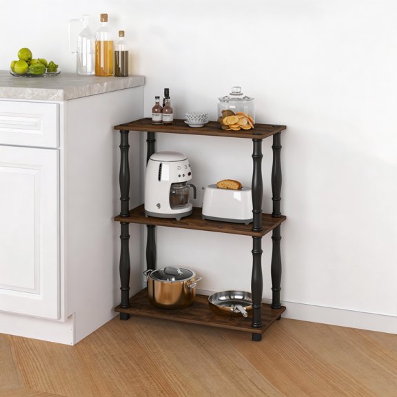 HOMLUX 3-Tier 29.5" Corner Shelf, Open Shelves for Display and Storage, Perfect for Living Room and Office Organization, Columbia Walnut