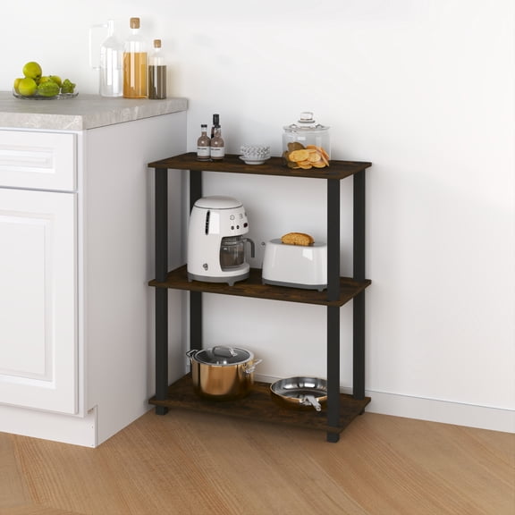 HOMLUX 3-Tier 29.6" Corner Shelf, Open Shelves for Display and Storage, Perfect for Living Room and Office Organization, Amber Pine & Black