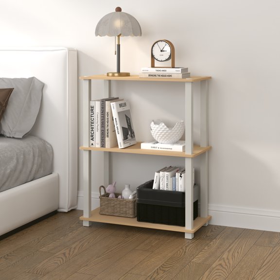 HOMLUX 3-Tier 29.6" Corner Shelf, Open Shelves for Display and Storage, Perfect for Living Room and Office Organization, Beech & White