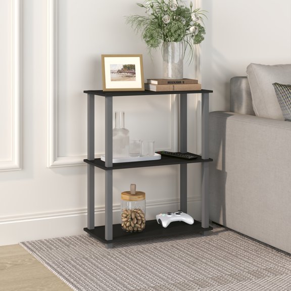 HOMLUX 3-Tier 29.6" Corner Shelf, Open Shelves for Display and Storage, Perfect for Living Room and Office Organization, Black & Gray